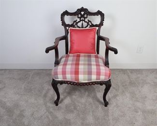 Lot 2225 Ornately Carved Upholstered Armchair Accent Chair