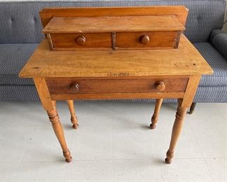 Lot 2227 Antique Rustic Petite Entry Table w Storage Drawers