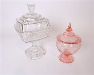 Lot 2308 Lot 2 Glass Lidded Footed Compote Candy Dishes