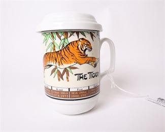 Lot 2333 Vintage Year of the Tiger Tea Mug w Strainer  Chinese Zodiac