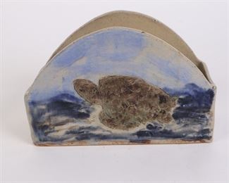 Lot 2417 Sea Turtle Pottery  Napkin Mail Holder
