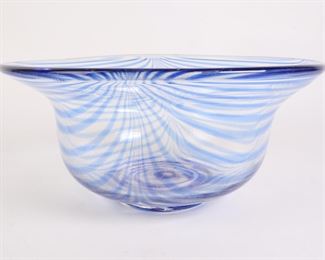 Lot 2820 Blue Swirl Glass Bowl Handmade
