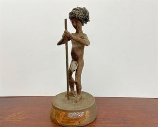 Lot 2828 Vintage Sculpture of Man w Stick and Leaf Loin Cover