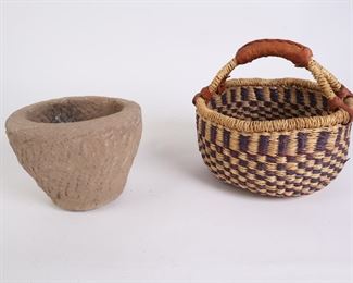 Lot 2831 Mixed Lot  Handmade Basket  Mortar Bowl
