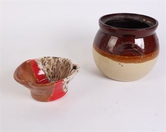Lot 2850 Bean Pot Crock  Vintage Ladybug Bowl Pottery