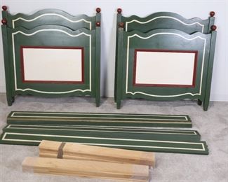 Lot 2874 Pair Early American Style Custom Wooden Twin Beds