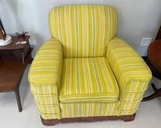 Lot 3000 Vintage Yellow  Green Striped Armchair Club Chair