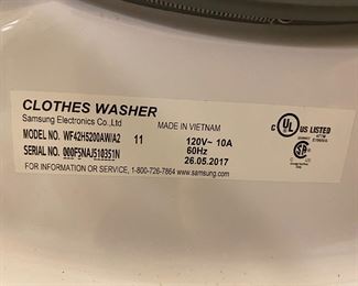 Samsung frontload clothes washer model number WF42H5200AW/A2
