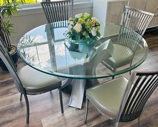 54” round dining table and chairs by Johnston Casuals
