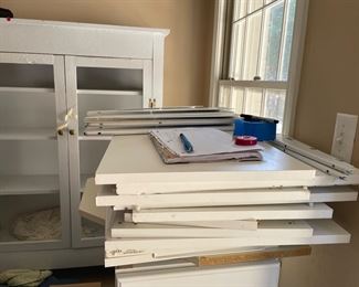 Elfa shelving from container store 6- 16 x 30, 4- 20 x 30 3- 10 x 31, 1- corner