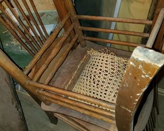numerous side chairs, these oak, cane seats