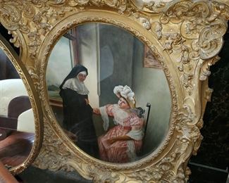 Another Gertrude M. Steiner painting. A lady and a nun in a rockin gorgeous rare huge gold gilt on carved wood frame