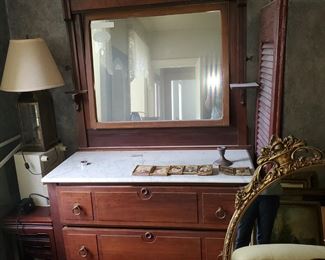 gorgeous large dresser. walnut, white marble top, separate tilt mirror with walnut frame, detachable of course. 