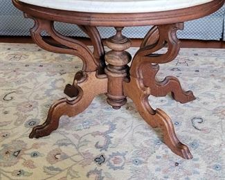 victorian spindle based coffee table, white marble top