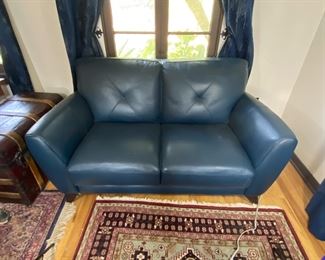 Blue leather Love seat