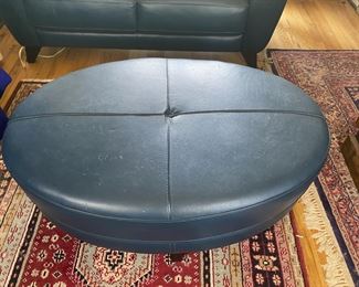 Blue leather ottoman