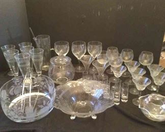 Lot Of Assortd Etched Glass Pieces