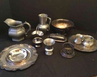 Lot Of Pewter and Steel Plated Assorted Collectible Dishware