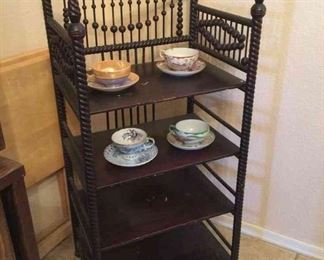 Vintage Asian Storage Display Table With Four Asian Teacup Sets