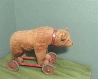Vintage Teddy Bear On Wheels