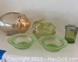 wglass piggy bank depression dishes1421 t