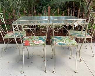 1950s Iron Table with Glass top and 6 Chairs