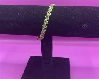 Green And 14k Gold Tennis Bracelet