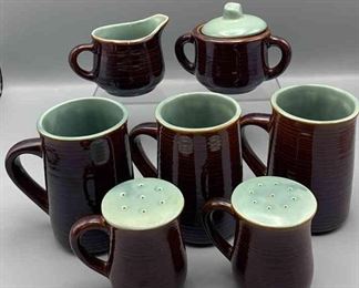 Red Wing Village Brown Turquoise Colored Ceramic Set