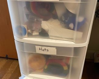 Tote of miscellaneous items for a clown show