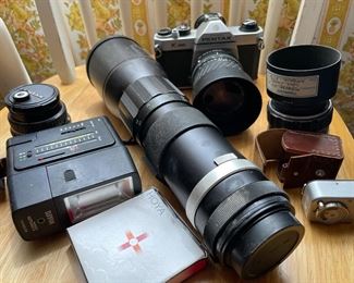 Pentax K1000 camera, telephoto lens plus more