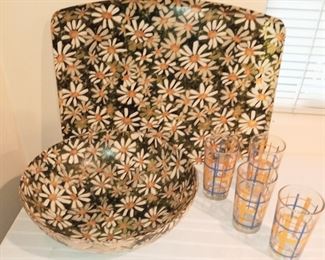 Vintage 1960's Fiberglass Tray & Bowl