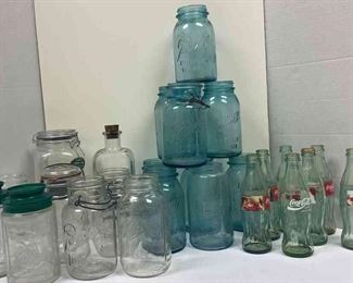 Canning Jars And 7 Vintage Coke Bottles