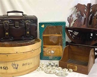 Carved Wooden Shelves, Mini Wood Cabinet, And Thimbles