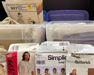 Fabric Patterns 4 Plastic Containers Of Vintage Vogue Patterns, Modern Simplicity Patterns, McCalls And More