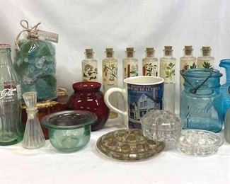 Miscellaneous Glass, Coke Bottle, And Flower Frogs