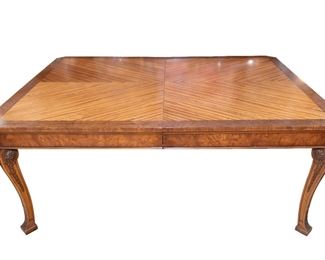 $350 - ROBERT W. IRWIN SATINWOOD DINING TABLE WITH 2 LEAVES