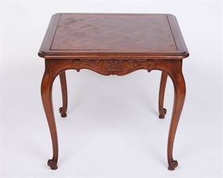 $160 - FRENCH STYLE CARVE CARD TABLE WITH CHECKERBOARD ON TOP  