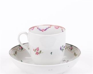 $30 - 18TH CENTURY FAMILLE ROSE CUP AND SAUCER 