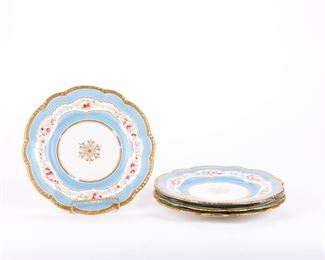 $60 - SET OF 4 SCALLOPED PORCELAIN PLATES W/ GOLD BORDER