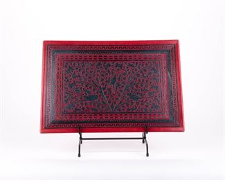 $55 - BURMESE RED/BLACK RELIEF LACQUERED TRAY