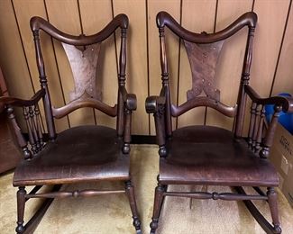 Solid Wood Antique Rocker Rocking Chair Mother of Pearl Inlay