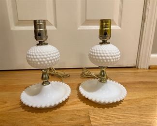 White Hobnail Milk Glass Lamps