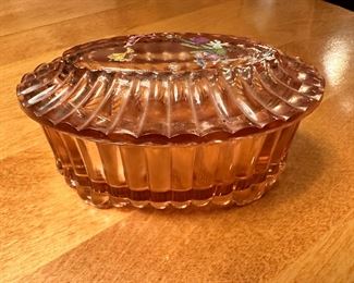 Fenton Art Glass Covered Trinket Dish Pink Glass 