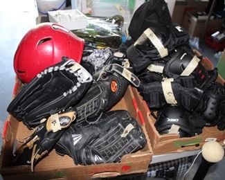 Baseballs, Gloves, Metal Bats, Bases in box shin and head guards, helmets, stick stand for ball