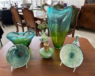 Art glass and signed Pottery