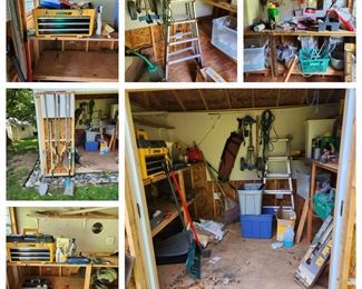 Shed Full of Garden Tools ladder Golf Clubs  