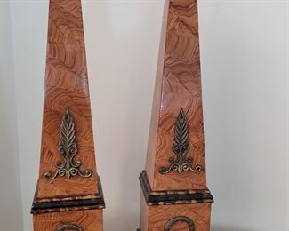 Pair of wooden oblisks