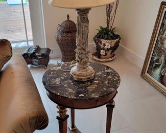 Hugo's marble top end tables Emerson et Cie and Lamps