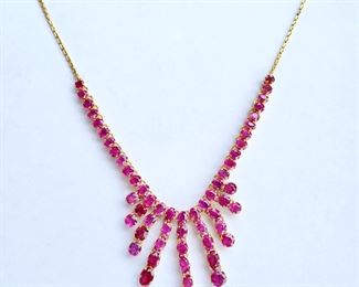 22k Gold Burmese Ruby Necklace 57 Rubies 