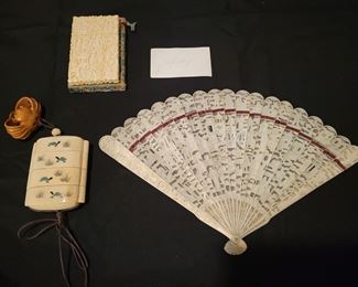 Antique Chinese name card holder, late 1800s fan, Old Japanese - Inro & Netsuke